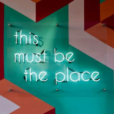 Neon Sign with words "this must be the place"